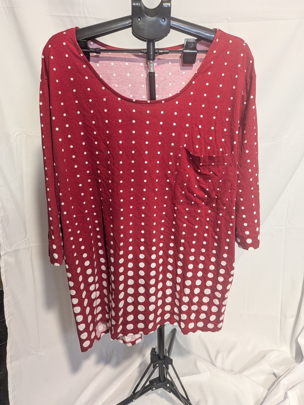 Woman Within Red and White Polka Dot Scoop Neck Top
